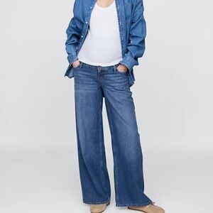 Womens GAP MATERNITY jeans wide leg - baggy style - dark blue denim - adjustable
